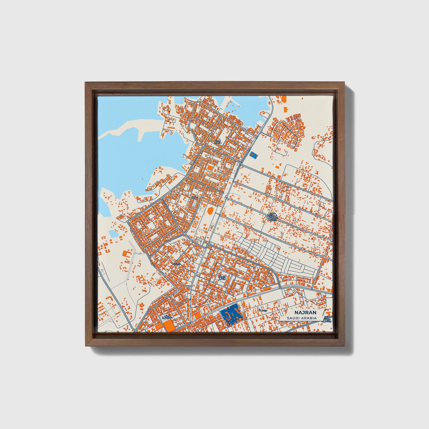 Najran Saudi Arabia Colorful City Map Canvas Print • Dark Wooden Framed