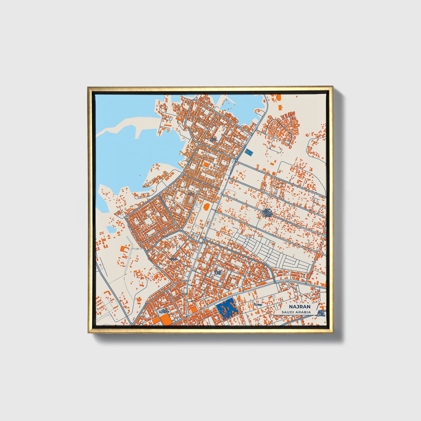 Najran Saudi Arabia Colorful City Map Canvas Print • Gold Framed
