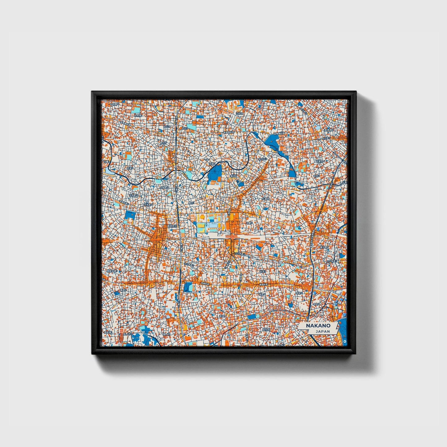 Nakano Japan Colorful City Map Canvas Print • Black Framed