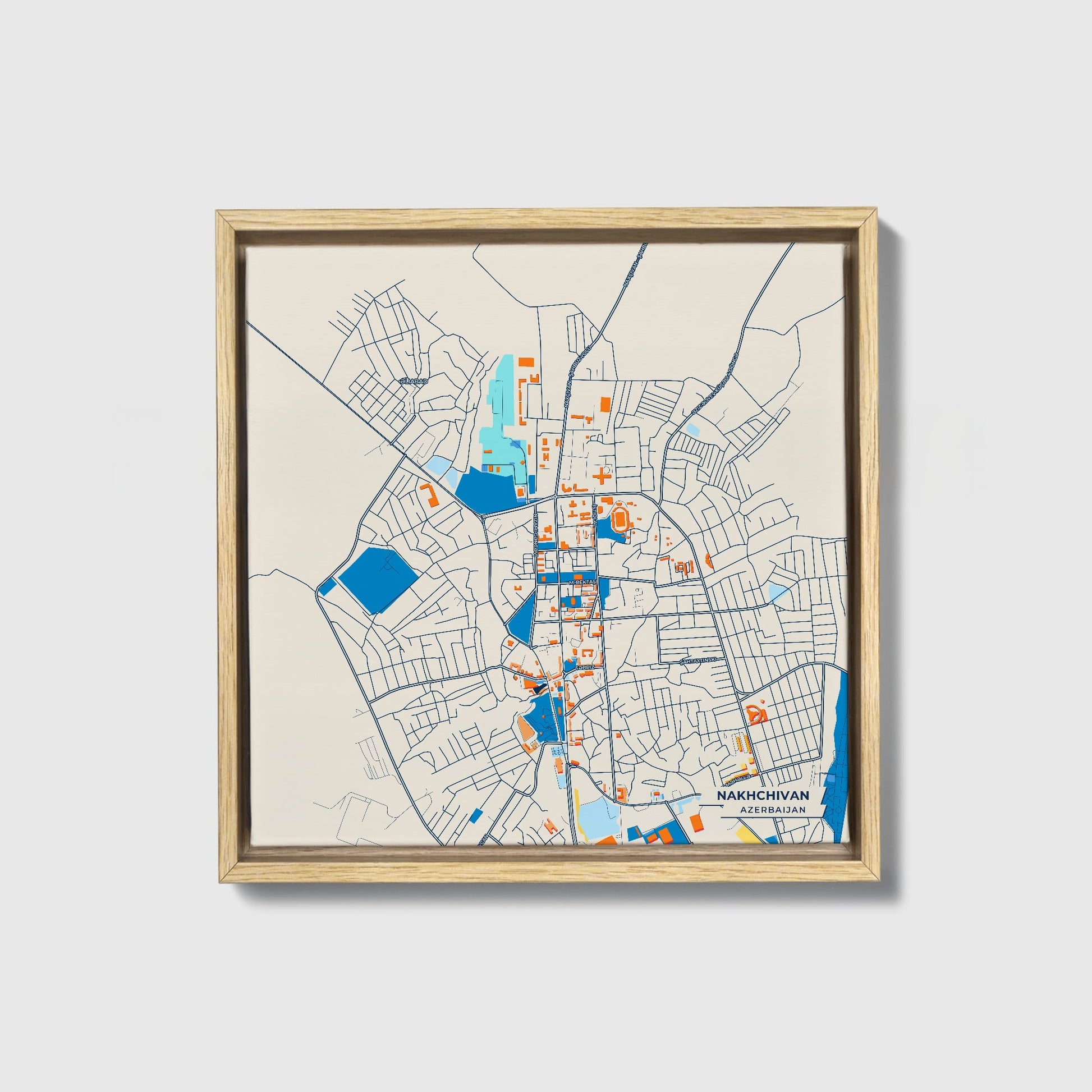 Nakhchivan Azerbaijan Colorful City Map Canvas Print • Natural Wooden Framed
