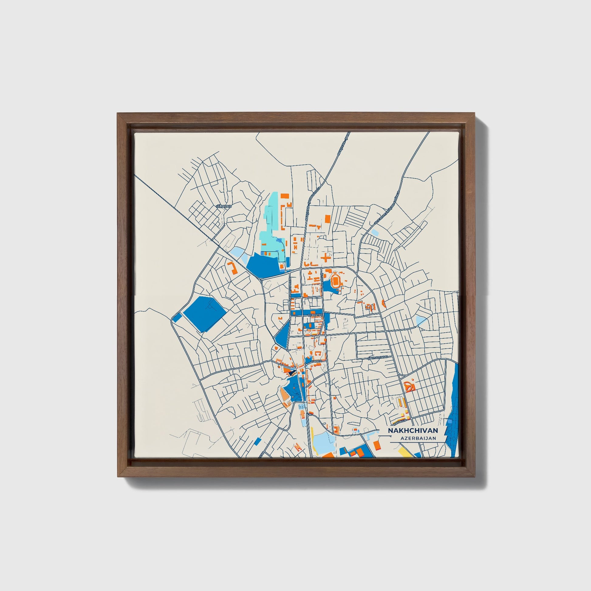 Nakhchivan Azerbaijan Colorful City Map Canvas Print • Dark Wooden Framed