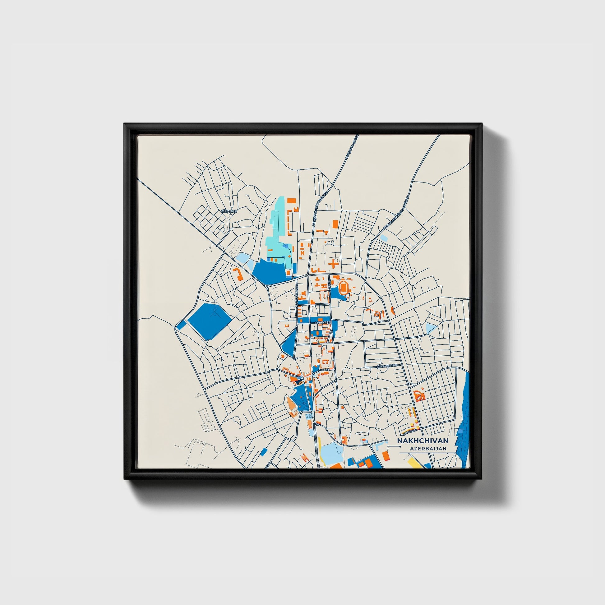 Nakhchivan Azerbaijan Colorful City Map Canvas Print • Black Framed