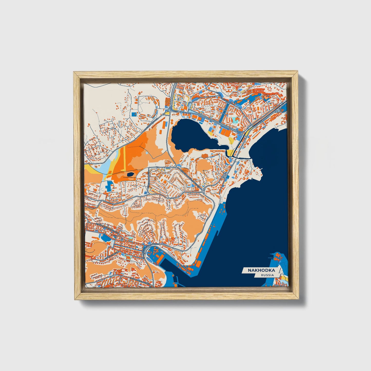 Находка Russia Colorful City Map Canvas Print • Natural Wooden Framed