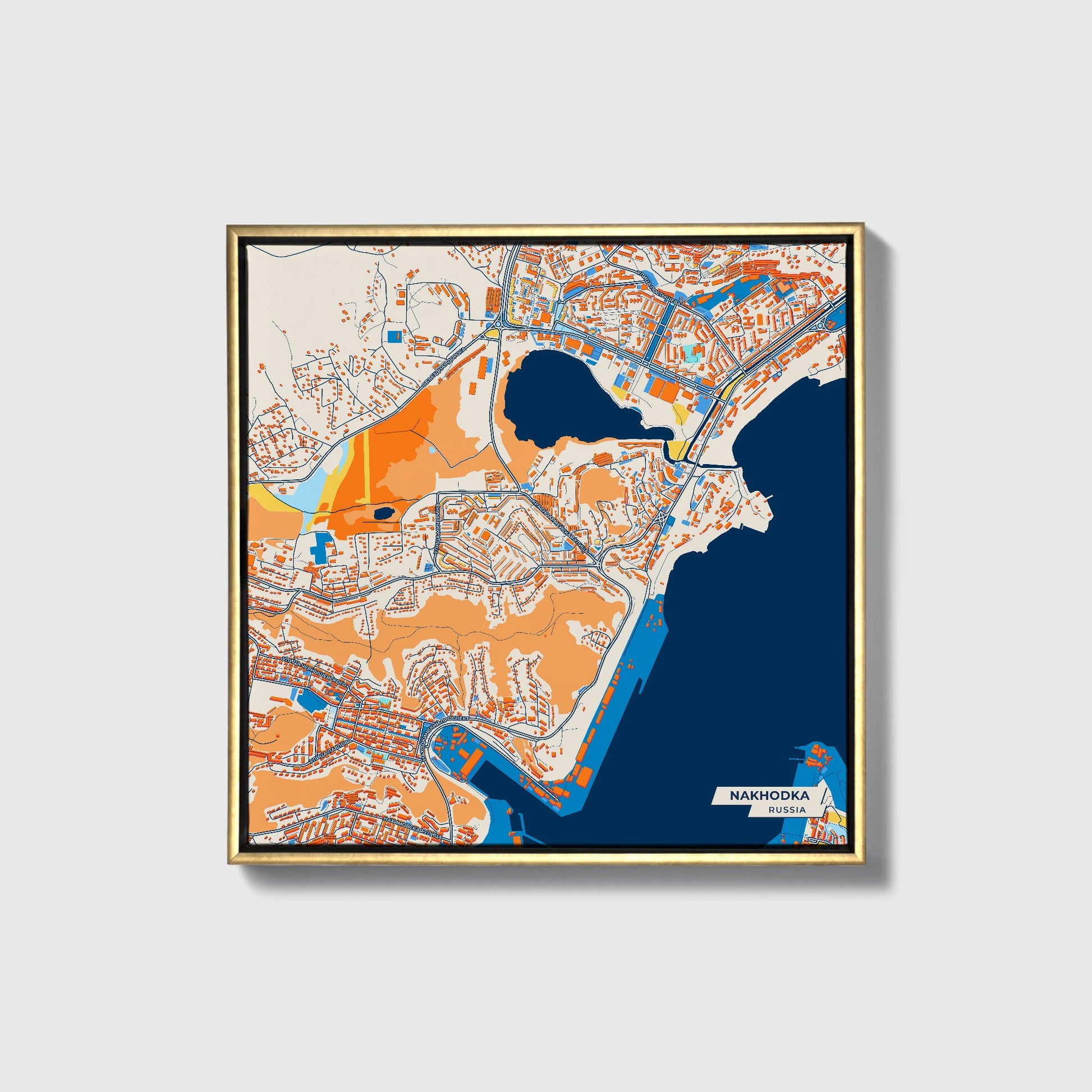 Находка Russia Colorful City Map Canvas Print • Gold Framed