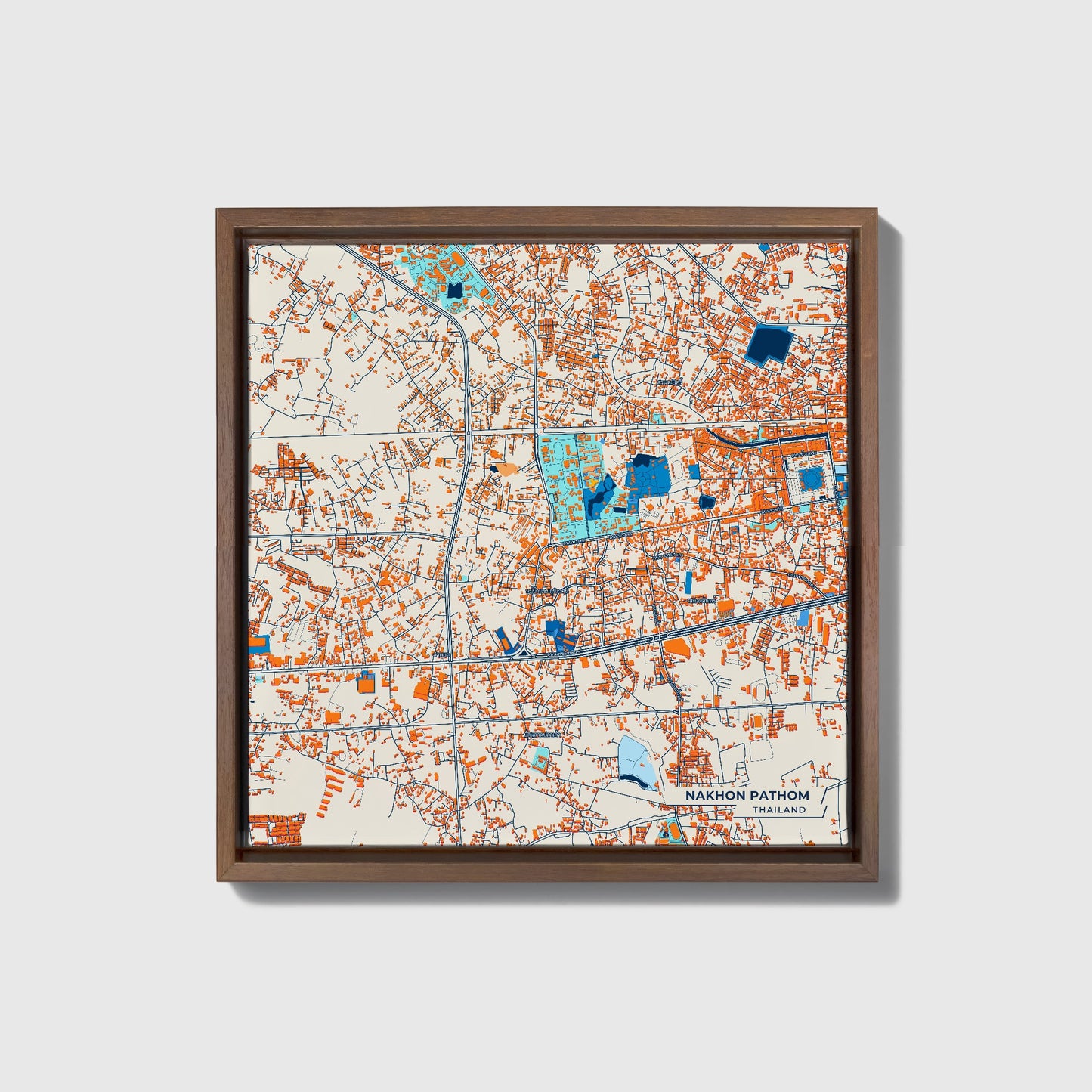 Nakhon Pathom Thailand Colorful City Map Canvas Print • Dark Wooden Framed