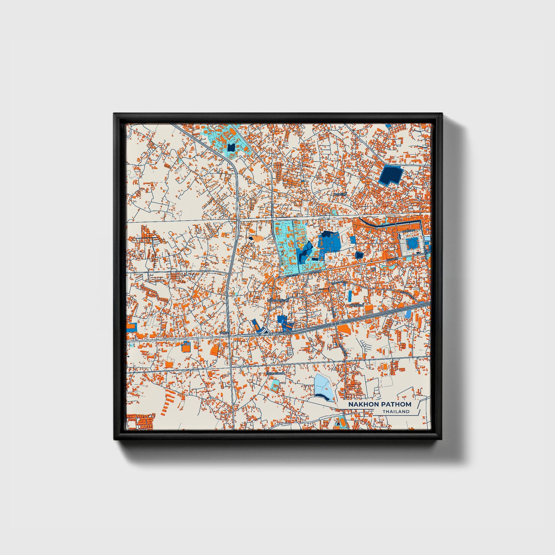 Nakhon Pathom Thailand Colorful City Map Canvas Print • Black Framed