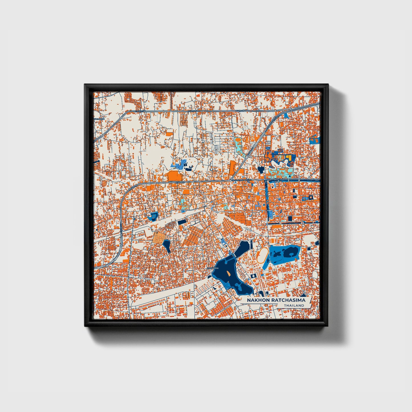 Nakhon Ratchasima Thailand Colorful City Map Canvas Print • Black Framed