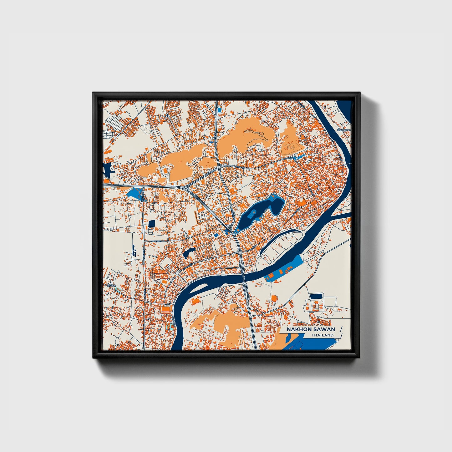 Nakhon Sawan Thailand Colorful City Map Canvas Print • Black Framed