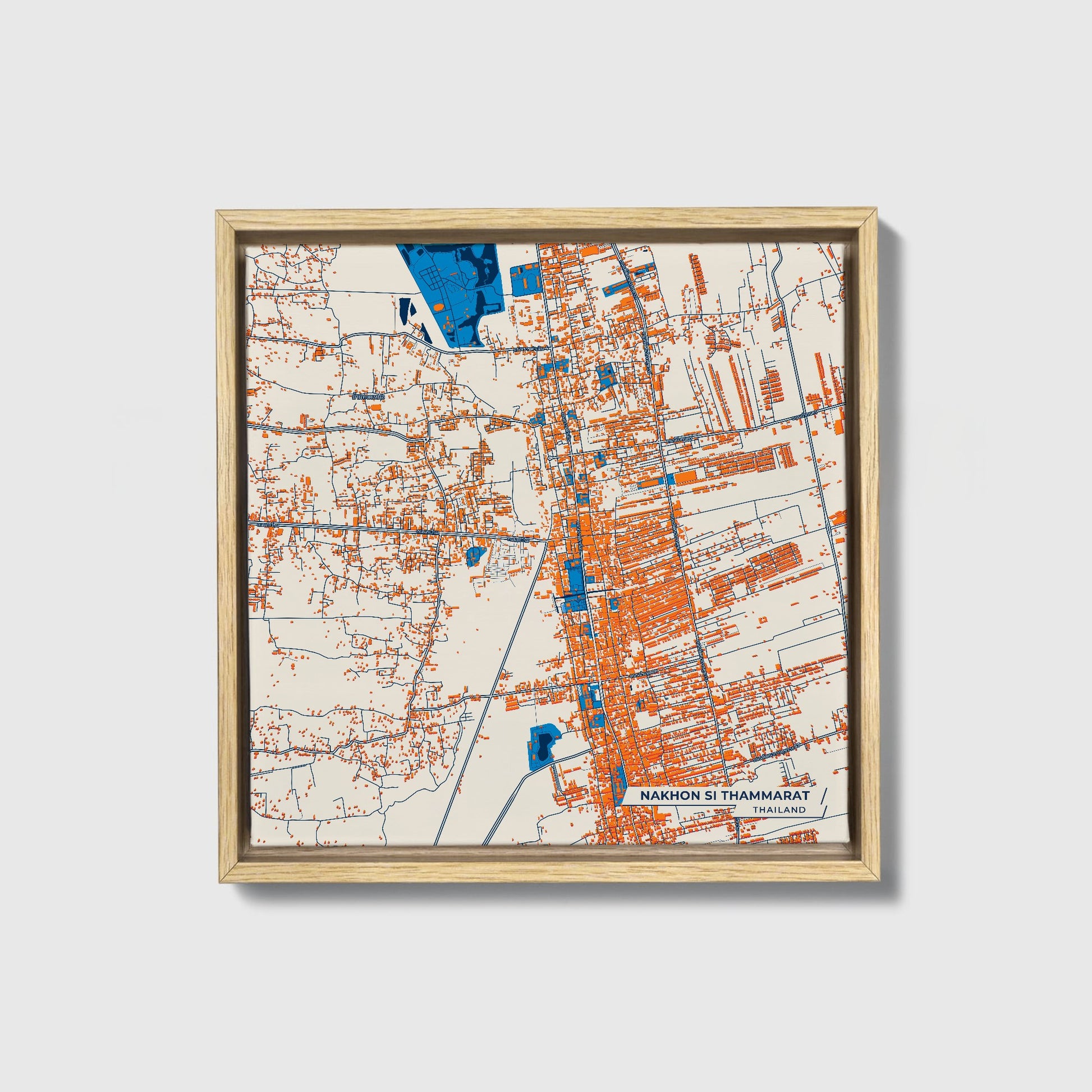 Nakhon Si Thammarat Thailand Colorful City Map Canvas Print • Natural Wooden Framed
