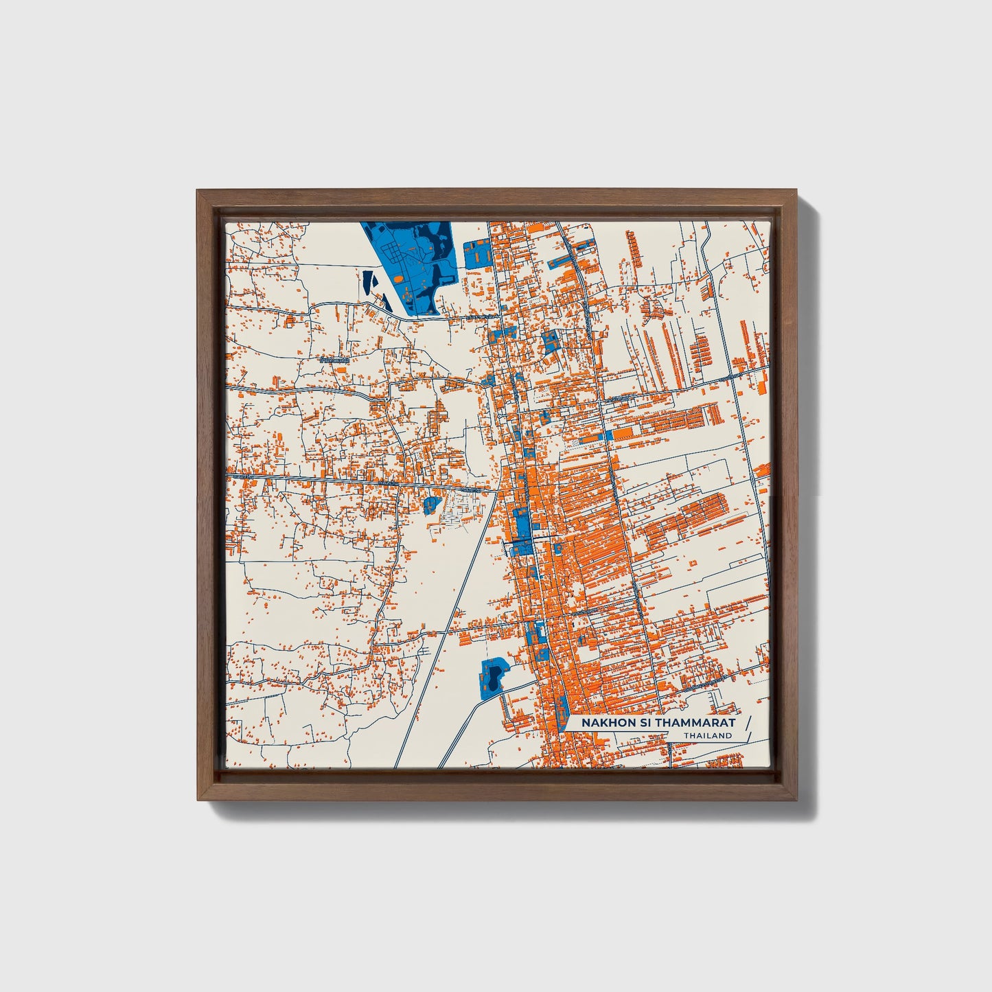 Nakhon Si Thammarat Thailand Colorful City Map Canvas Print • Dark Wooden Framed