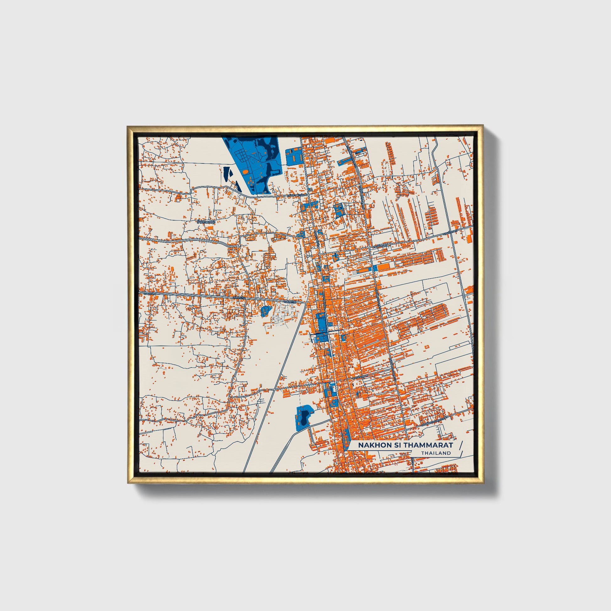 Nakhon Si Thammarat Thailand Colorful City Map Canvas Print • Gold Framed