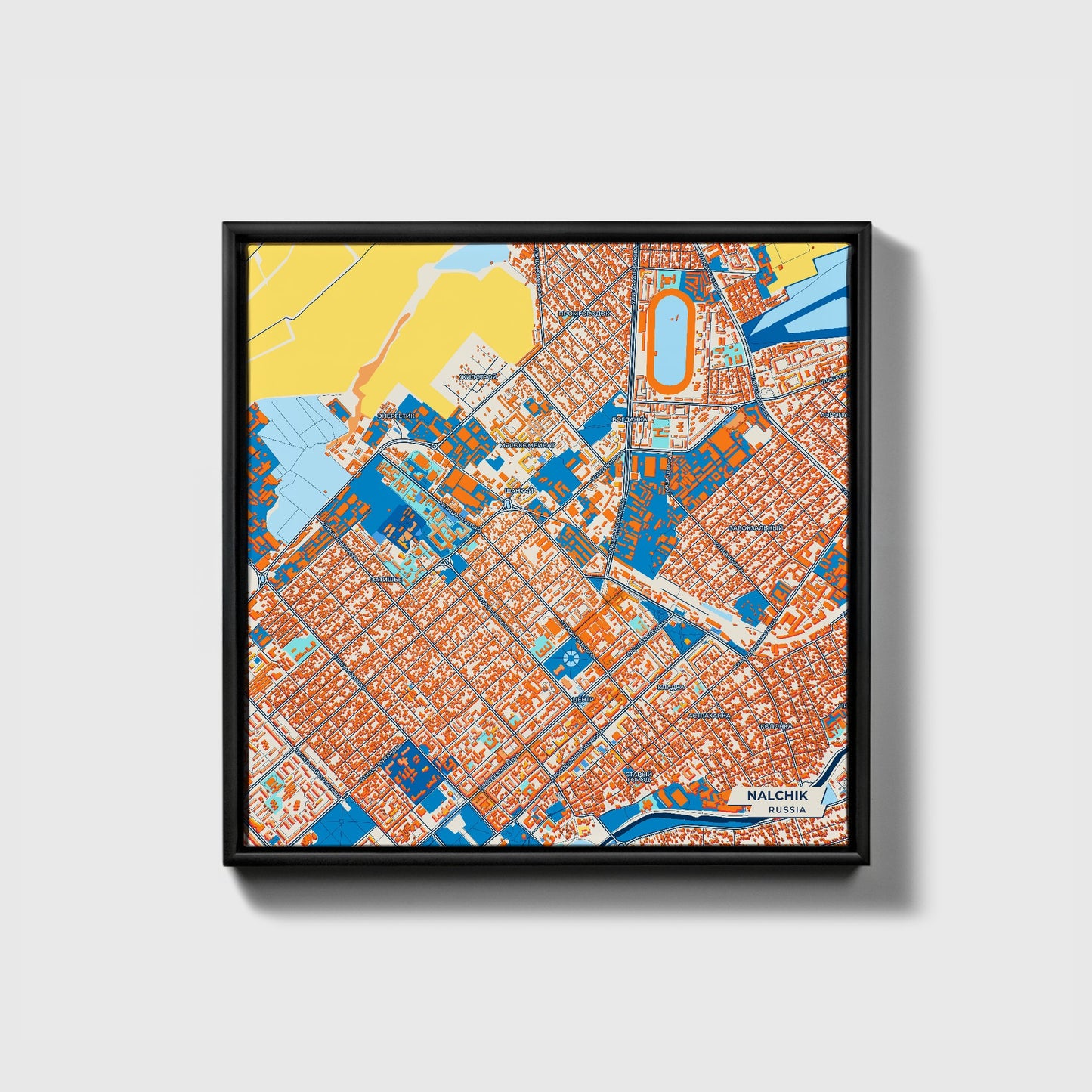 Нальчик Russia Colorful City Map Canvas Print • Black Framed