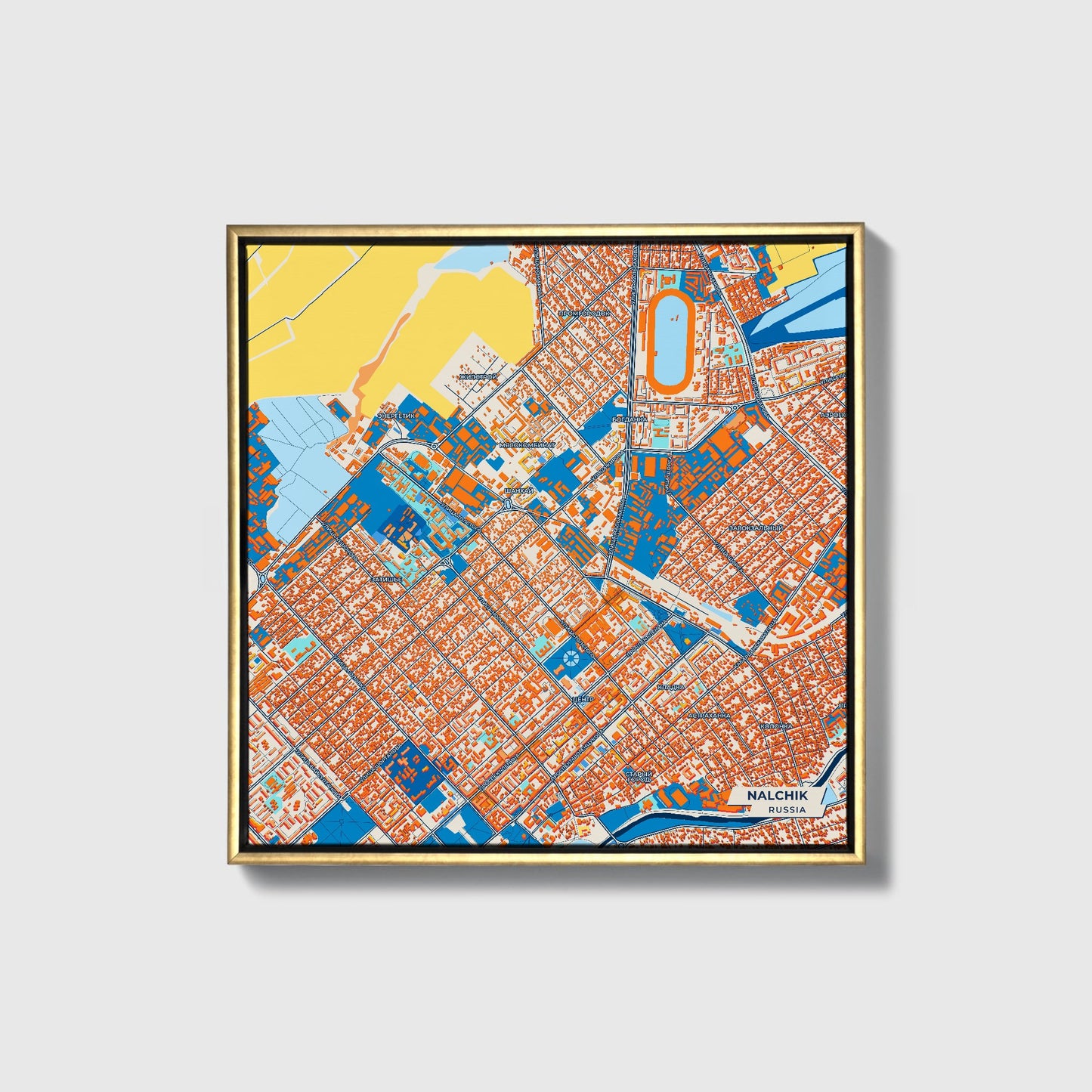 Нальчик Russia Colorful City Map Canvas Print • Gold Framed