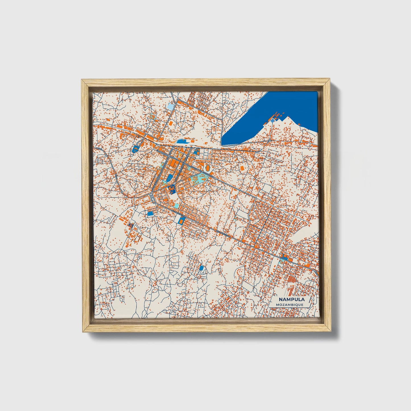 Nampula Mozambique Colorful City Map Canvas Print • Natural Wooden Framed