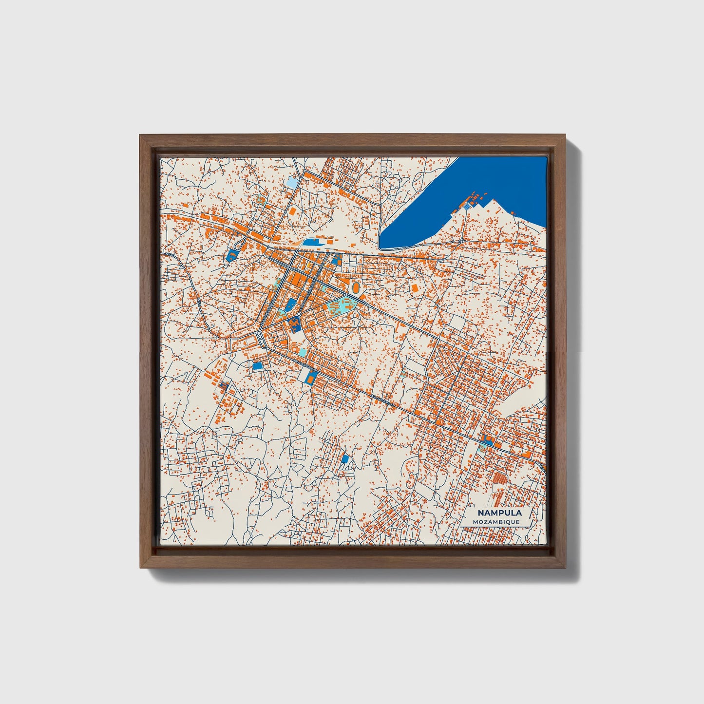 Nampula Mozambique Colorful City Map Canvas Print • Dark Wooden Framed
