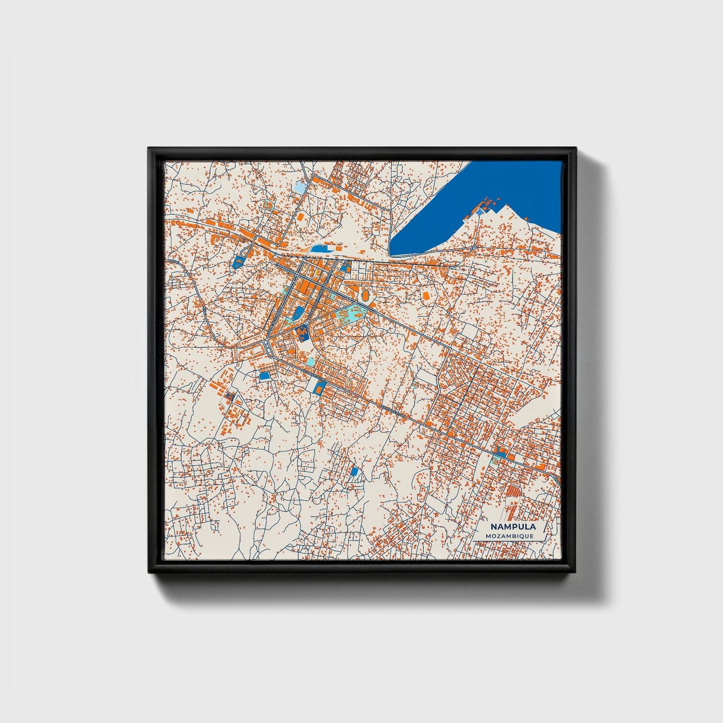 Nampula Mozambique Colorful City Map Canvas Print • Black Framed