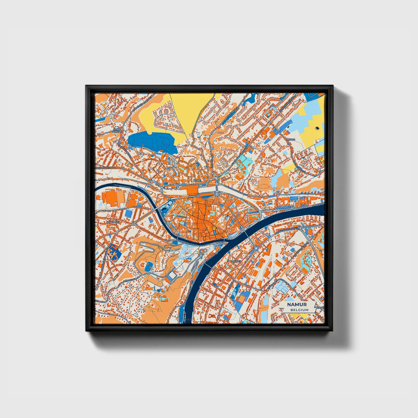 Namur  Belgium Colorful City Map Canvas Print • Black Framed