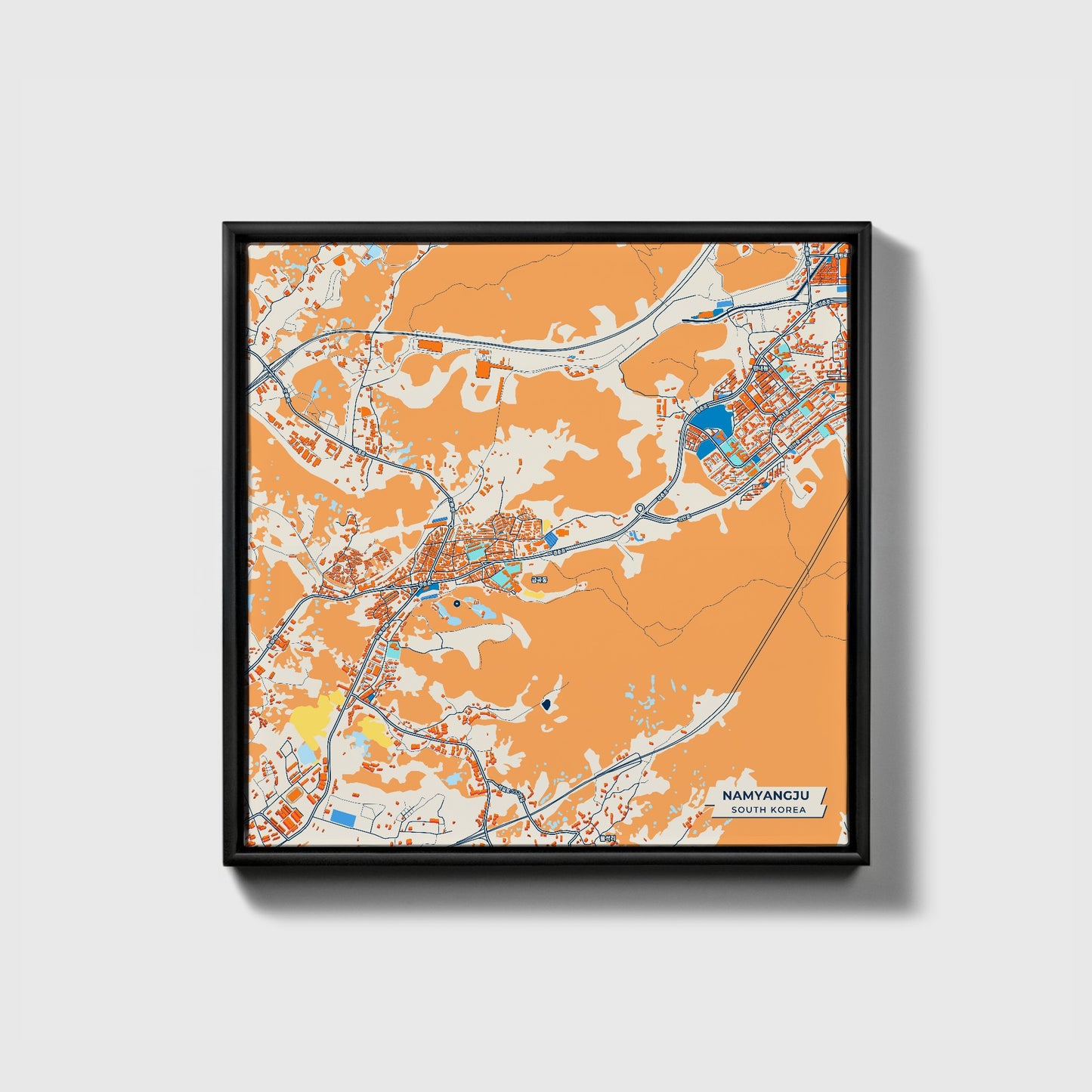Namyangju South Korea Colorful City Map Canvas Print • Black Framed