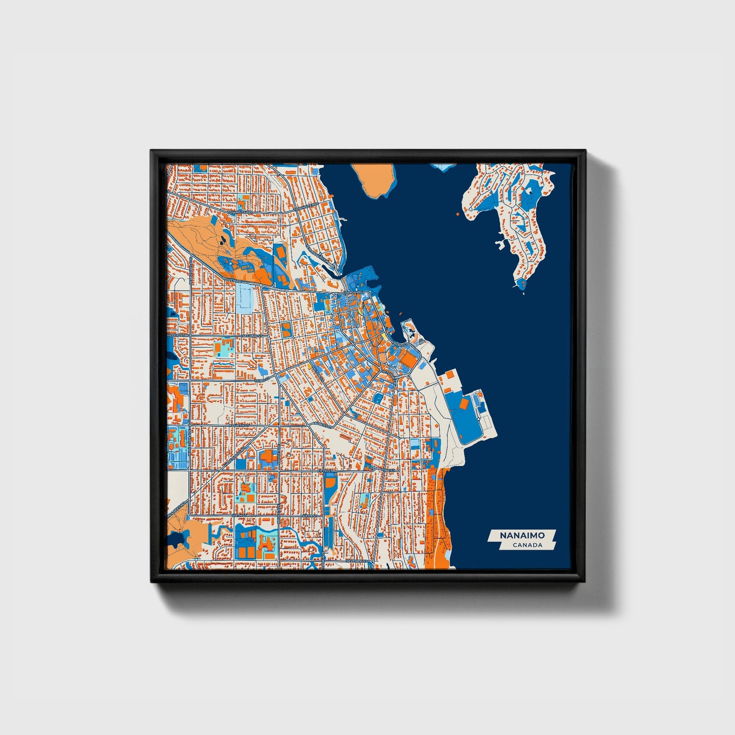 Nanaimo Canada Colorful City Map Canvas Print • Black Framed