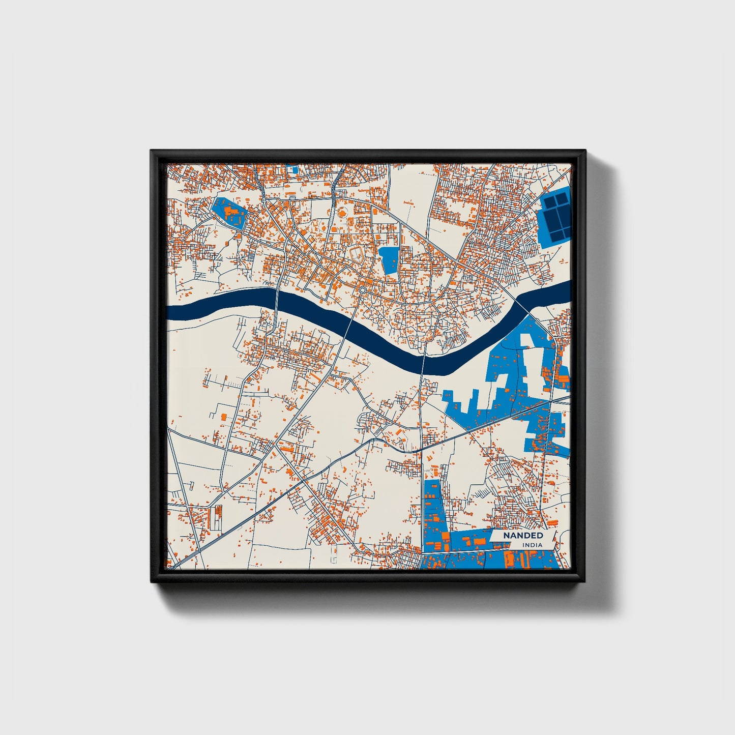 Nanded India Colorful City Map Canvas Print • Black Framed