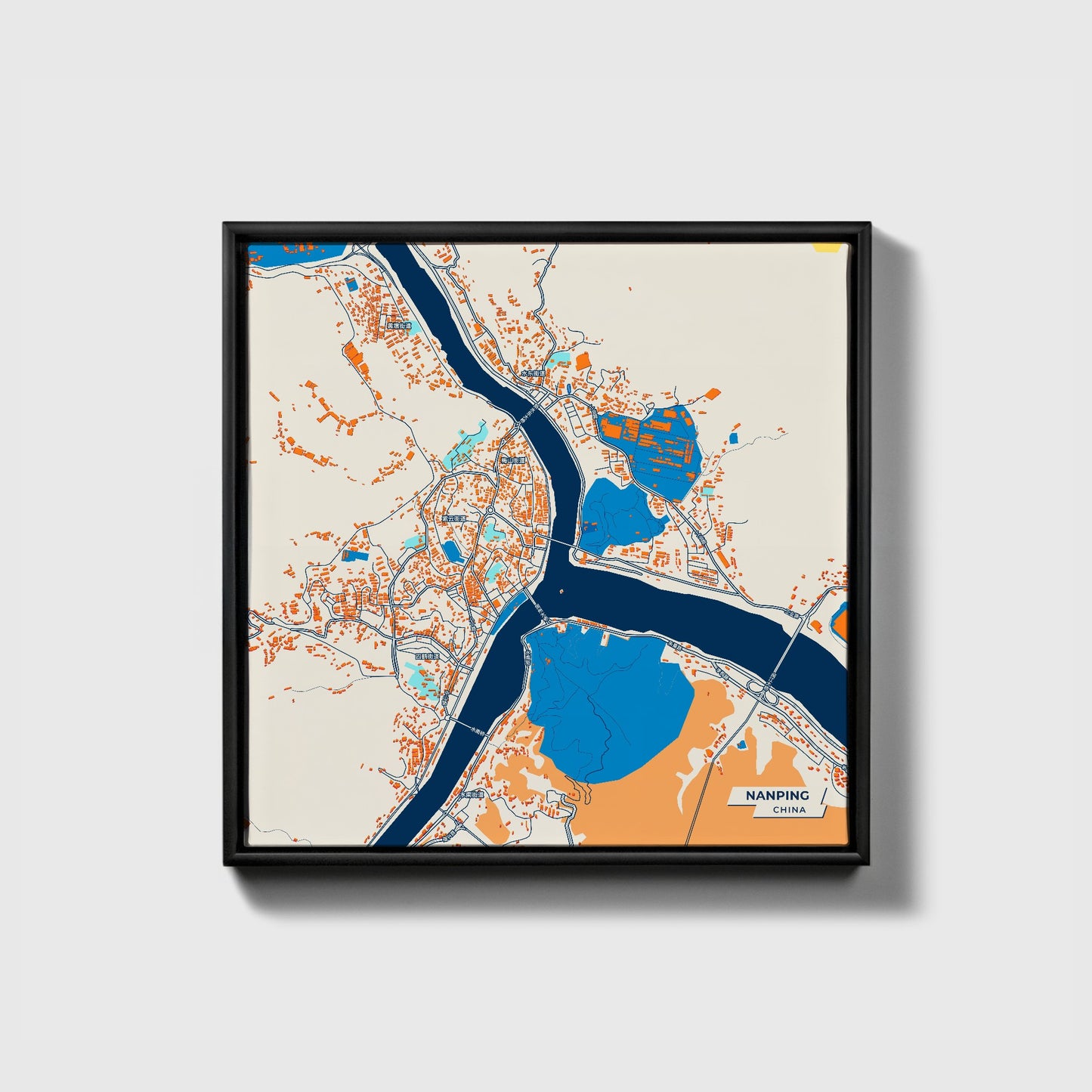 Nanping China Colorful City Map Canvas Print • Black Framed