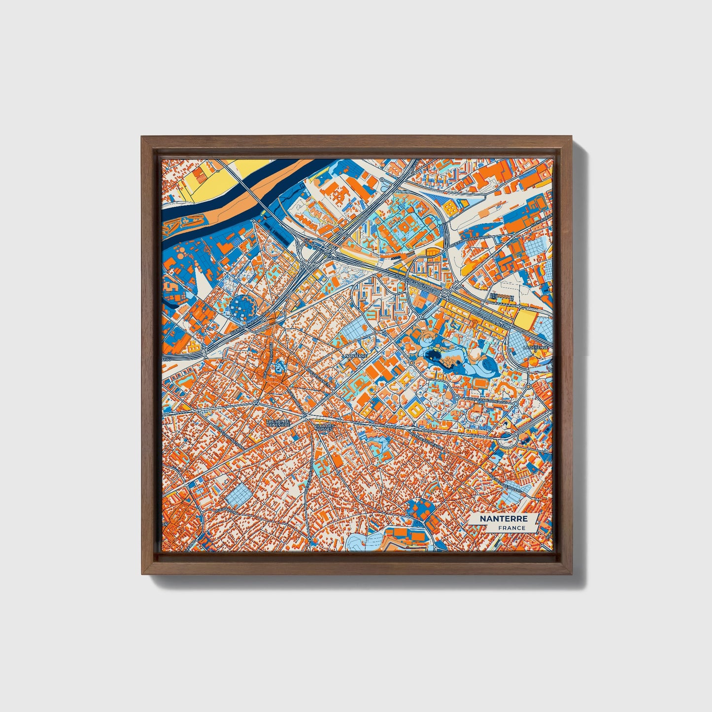 Nanterre France Colorful City Map Canvas Print • Dark Wooden Framed