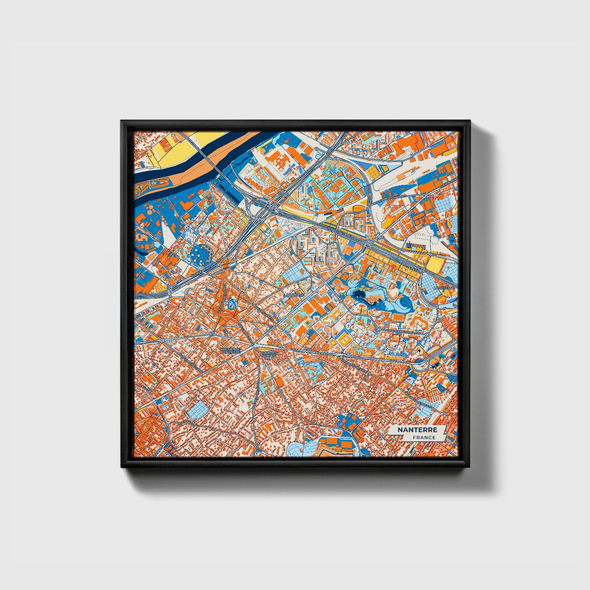 Nanterre France Colorful City Map Canvas Print • Black Framed