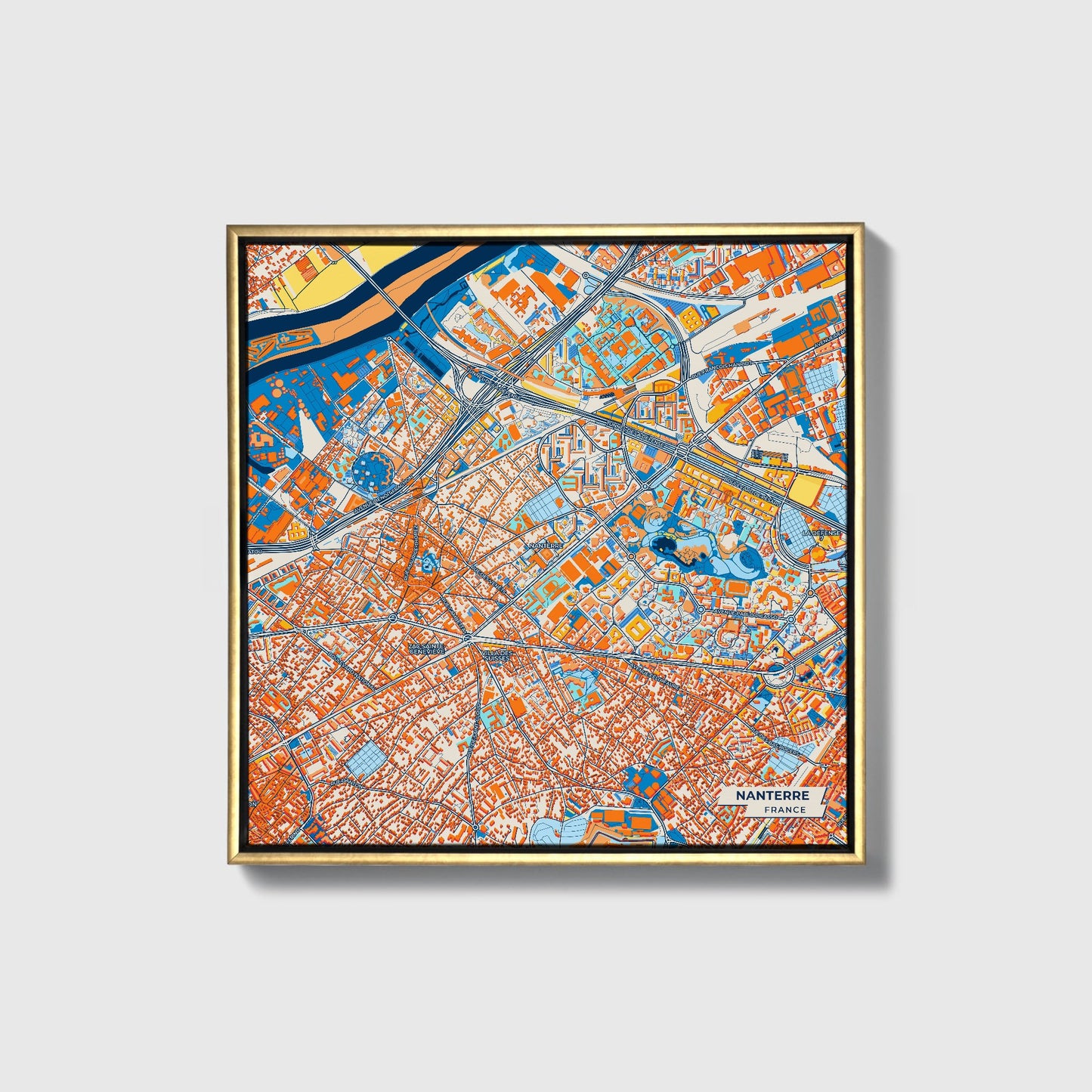 Nanterre France Colorful City Map Canvas Print • Gold Framed