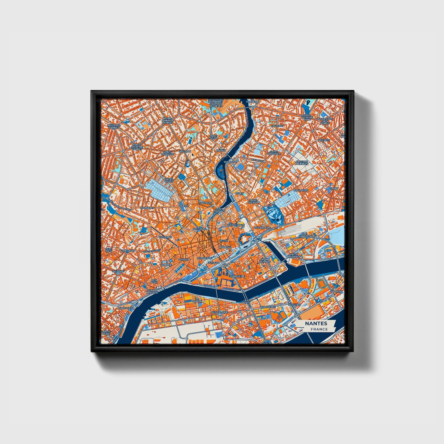 Nantes France Colorful City Map Canvas Print • Black Framed