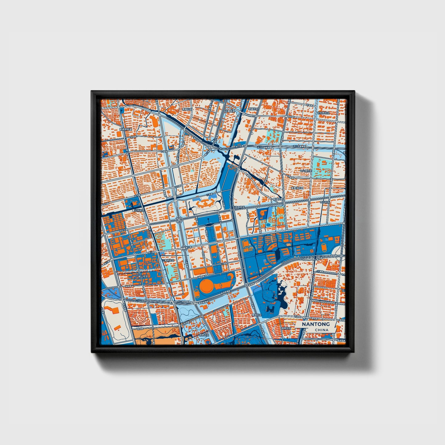 Nantong China Colorful City Map Canvas Print • Black Framed