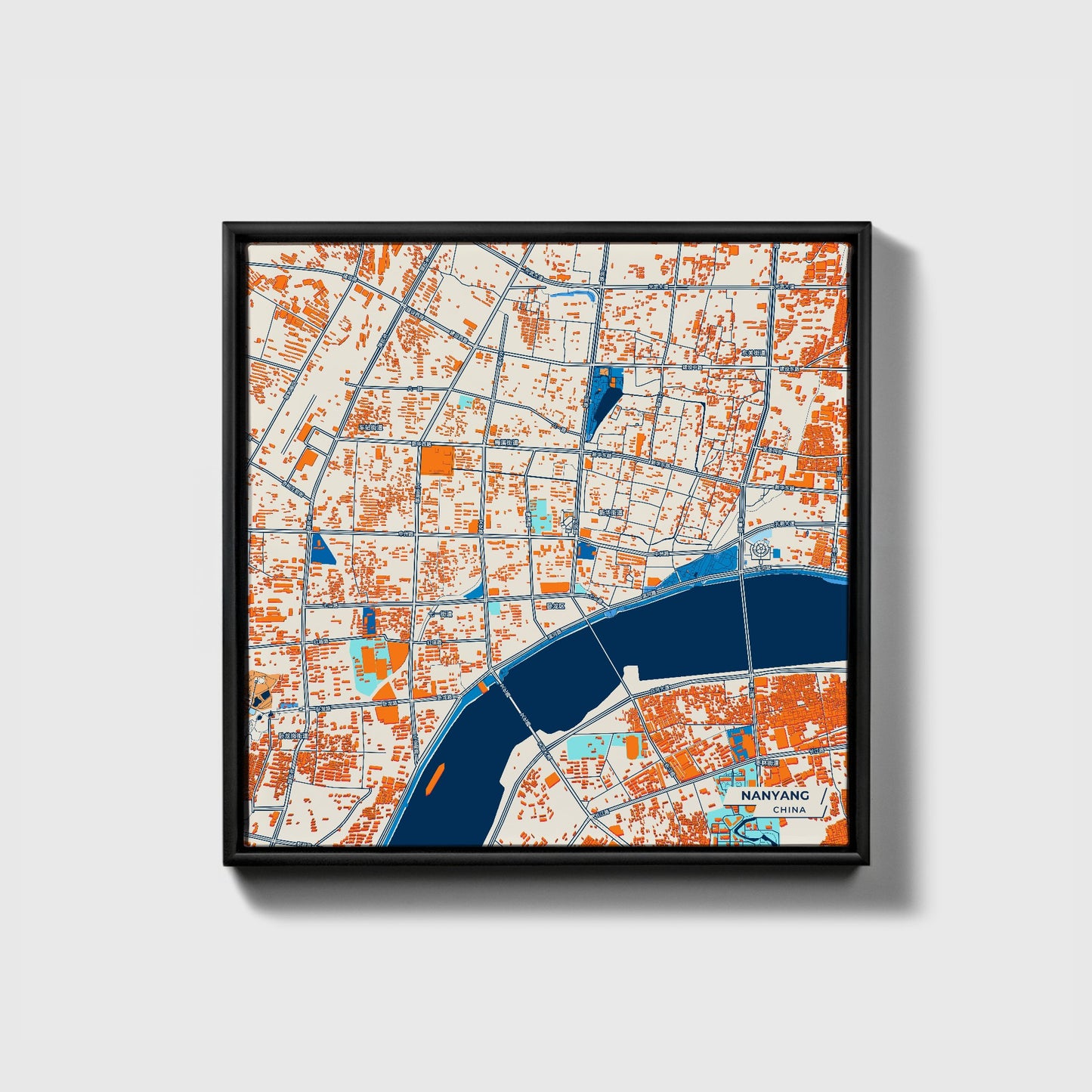 Nanyang China Colorful City Map Canvas Print • Black Framed