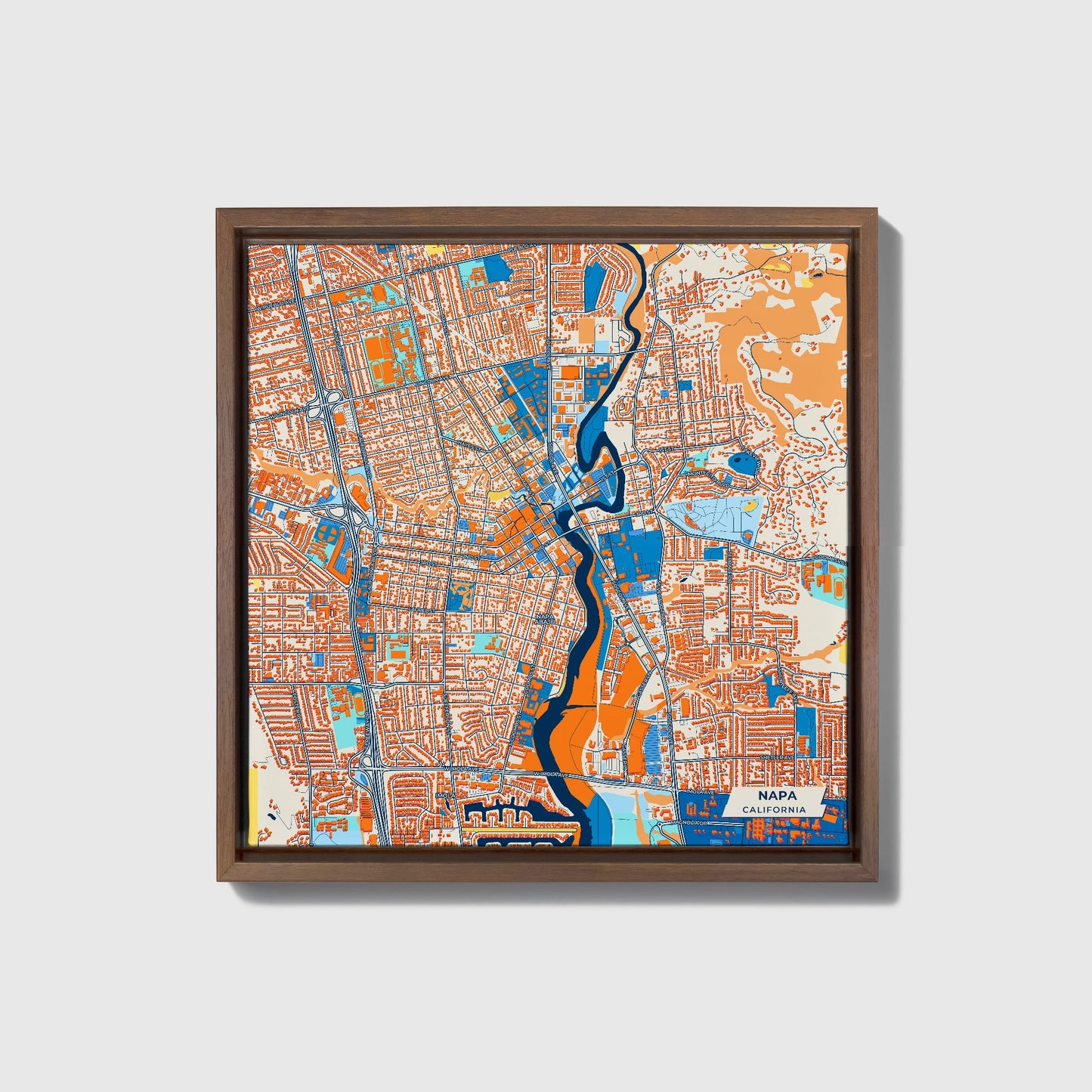 Napa California Colorful City Map Canvas Print • Dark Wooden Framed