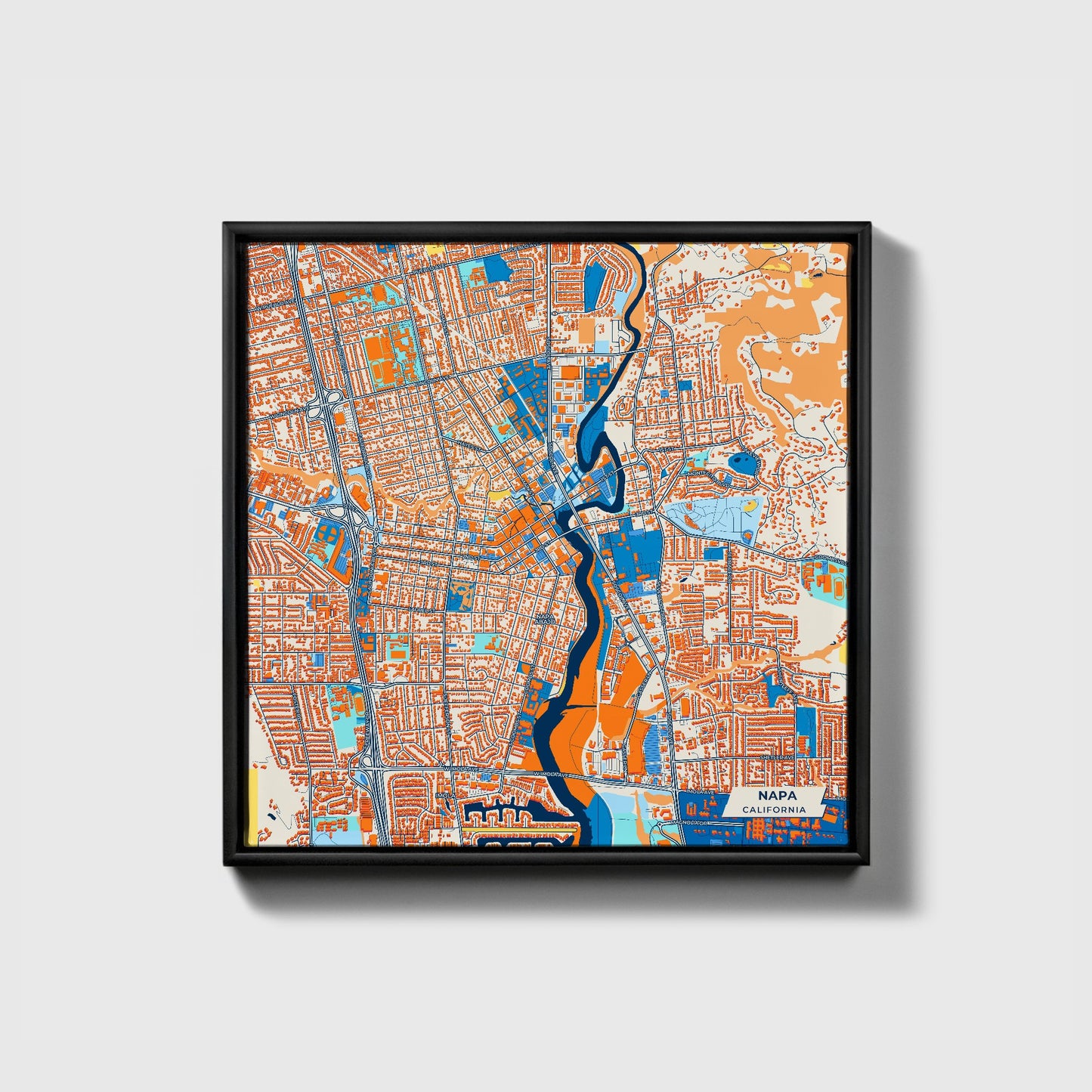 Napa California Colorful City Map Canvas Print • Black Framed