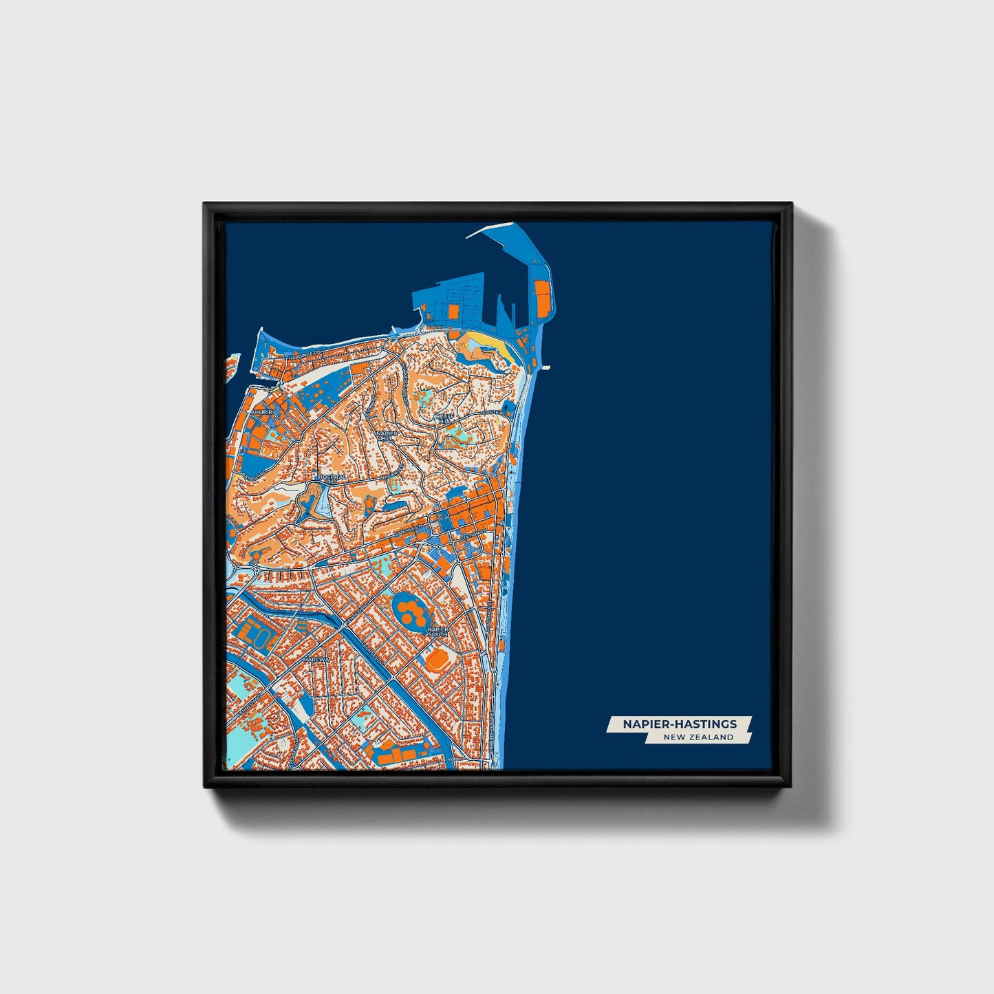 Napier-Hastings New Zealand Colorful City Map Canvas Print • Black Framed