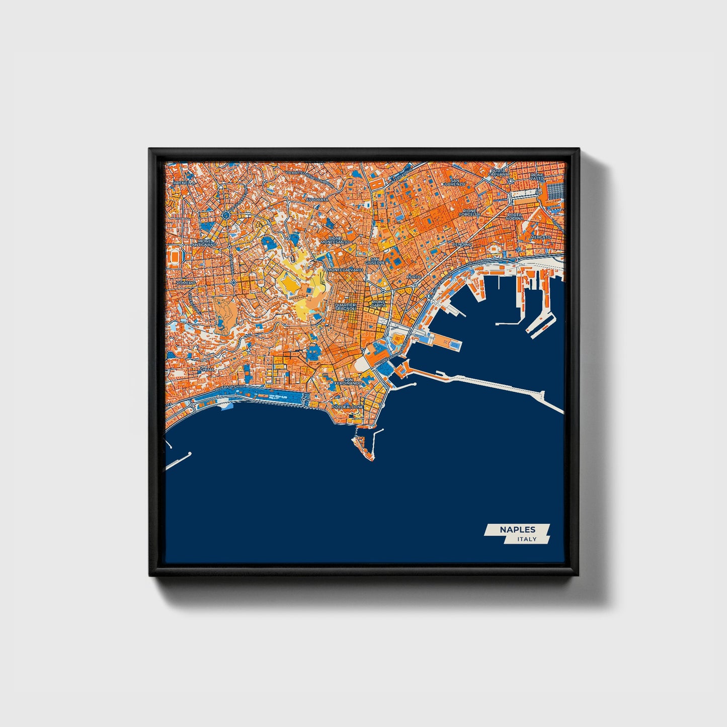 Napoli Italy Colorful City Map Canvas Print • Black Framed
