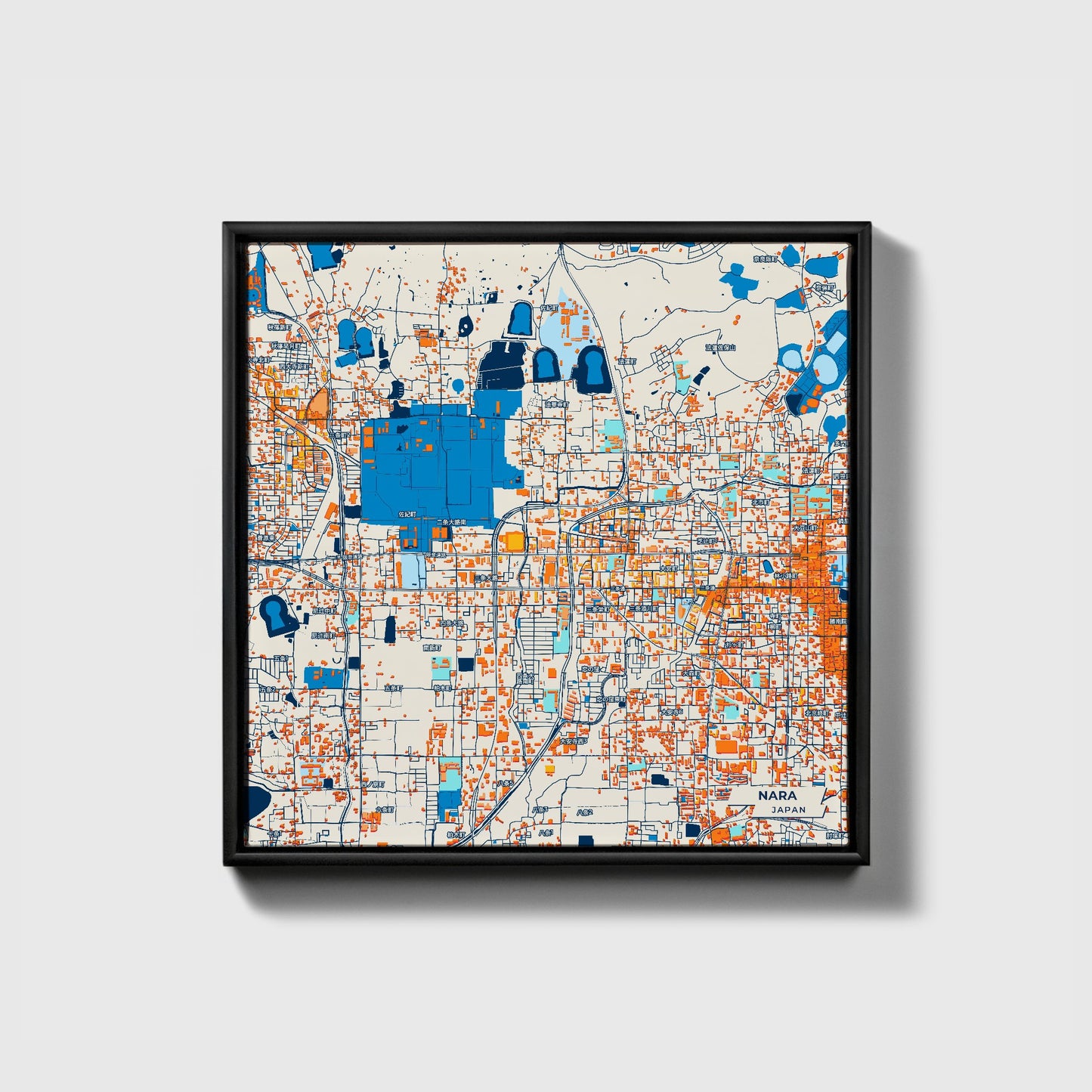 Nara Japan Colorful City Map Canvas Print • Black Framed