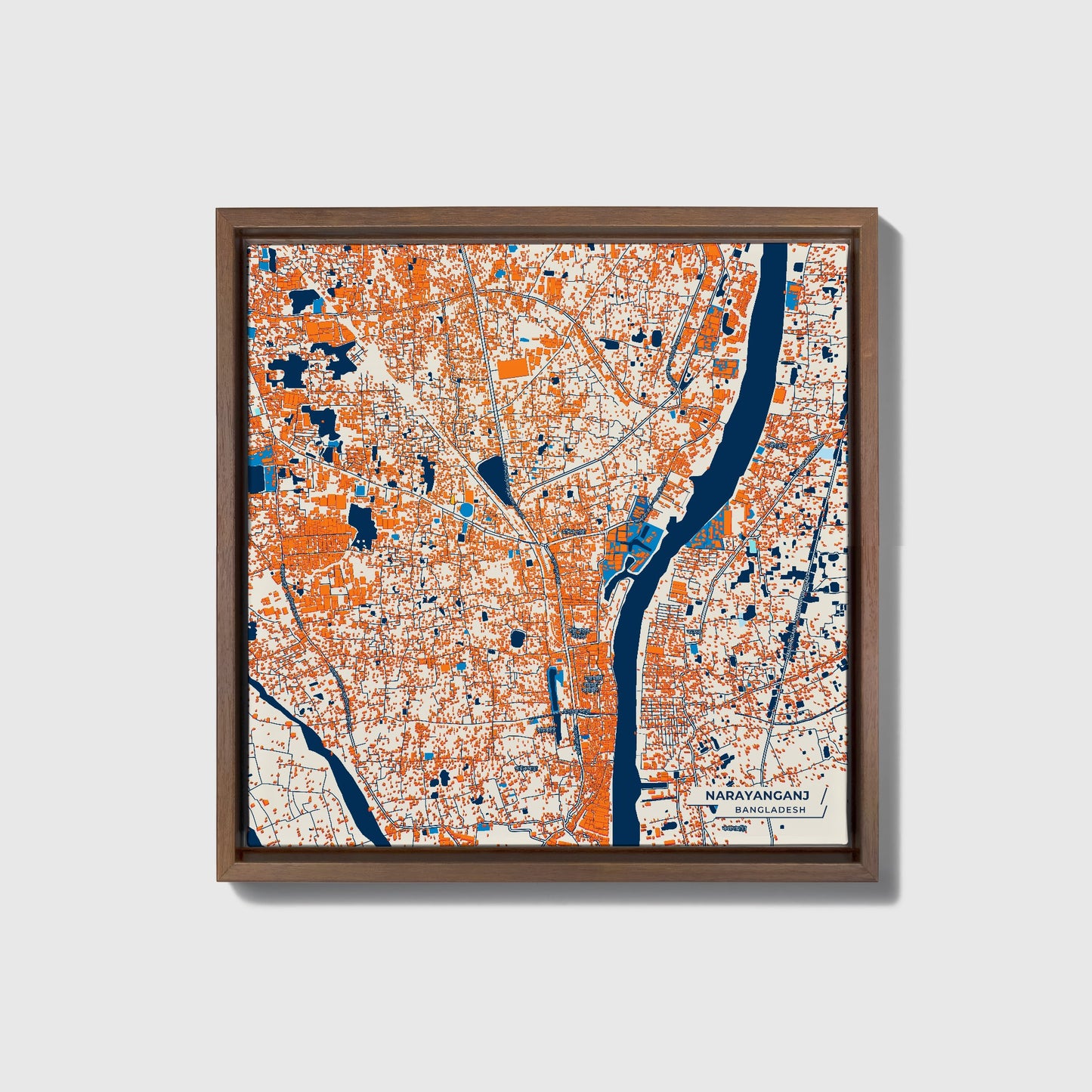 Narayanganj Bangladesh Colorful City Map Canvas Print • Dark Wooden Framed