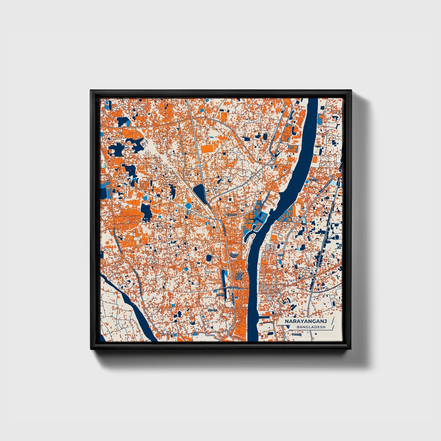 Narayanganj Bangladesh Colorful City Map Canvas Print • Black Framed
