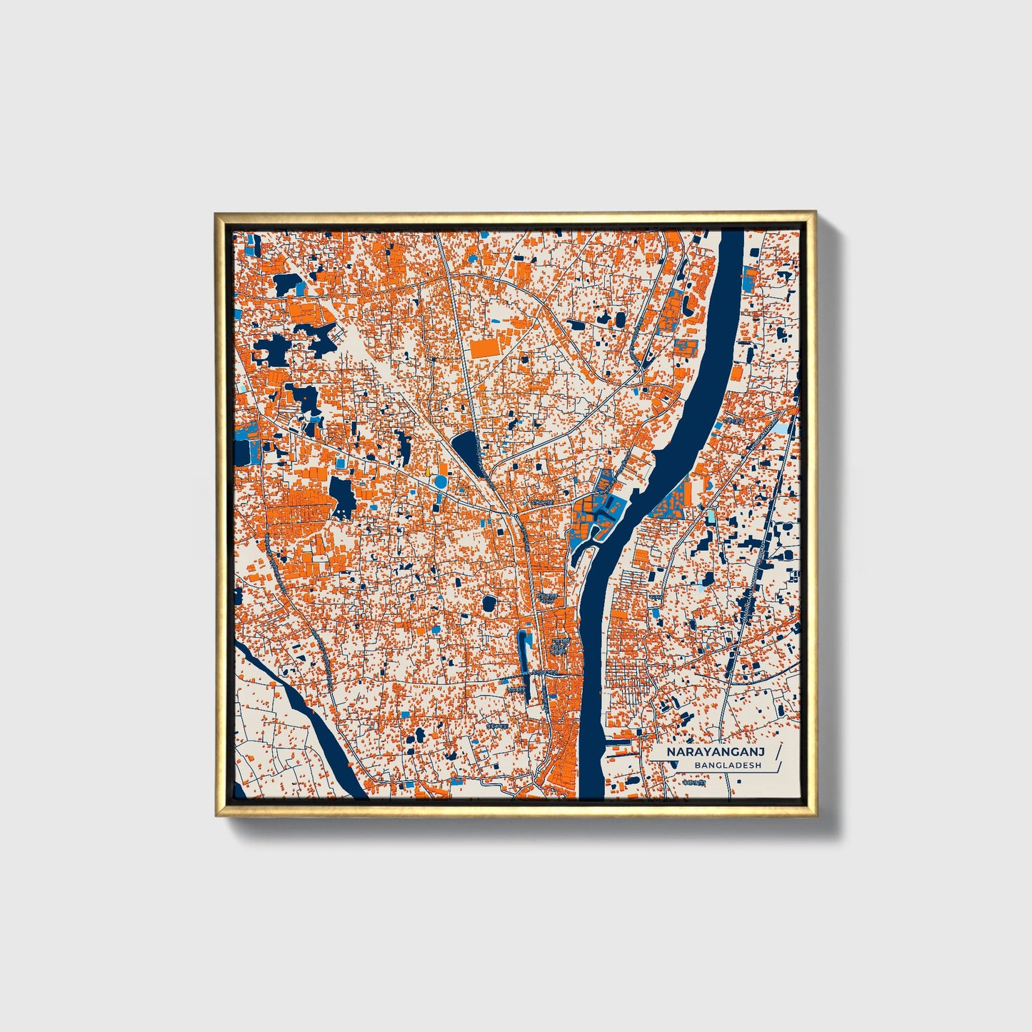 Narayanganj Bangladesh Colorful City Map Canvas Print • Gold Framed