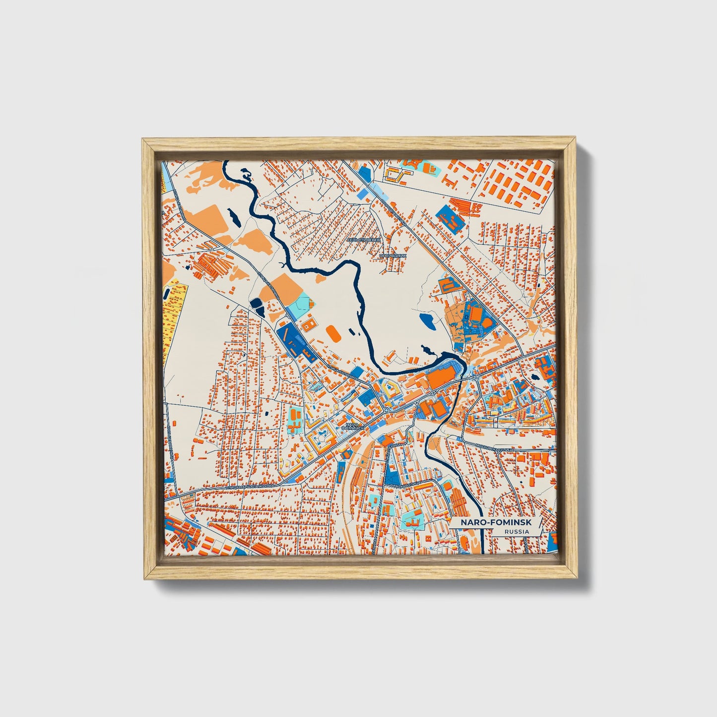 Наро-Фоминск Russia Colorful City Map Canvas Print • Natural Wooden Framed