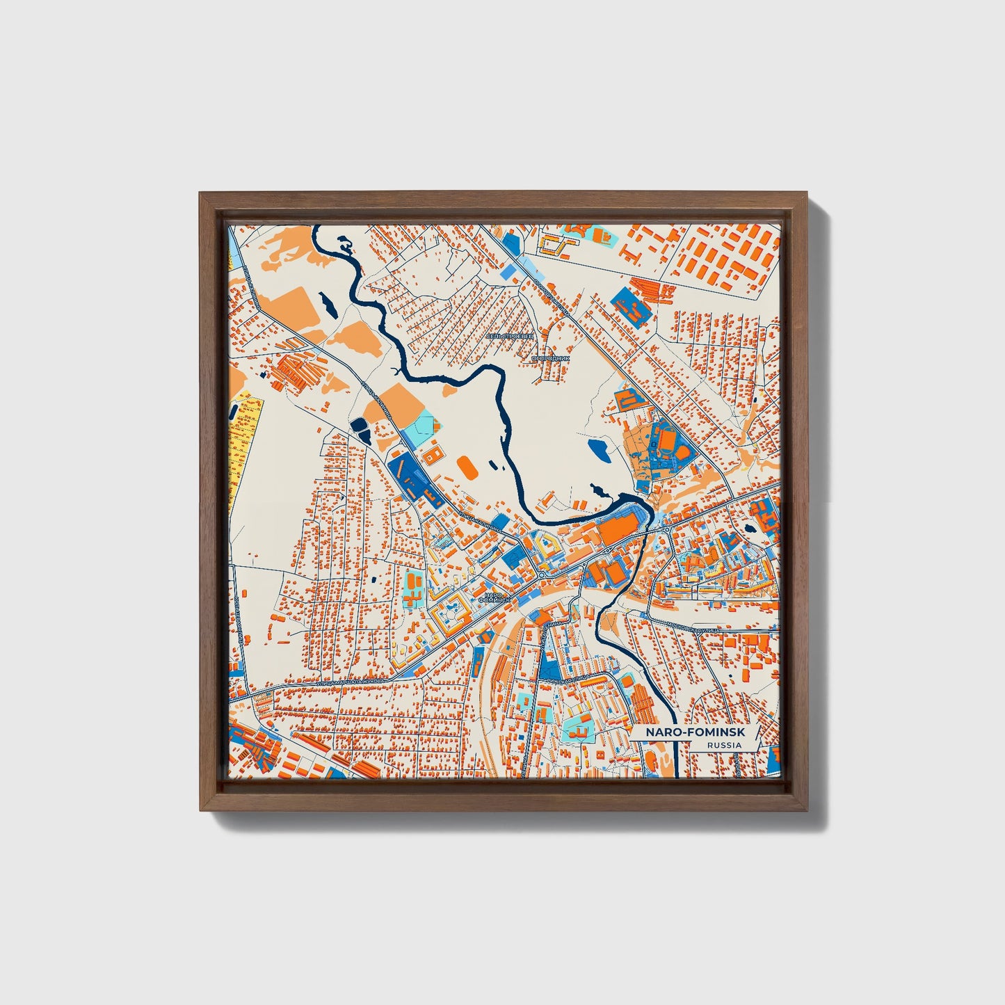 Наро-Фоминск Russia Colorful City Map Canvas Print • Dark Wooden Framed