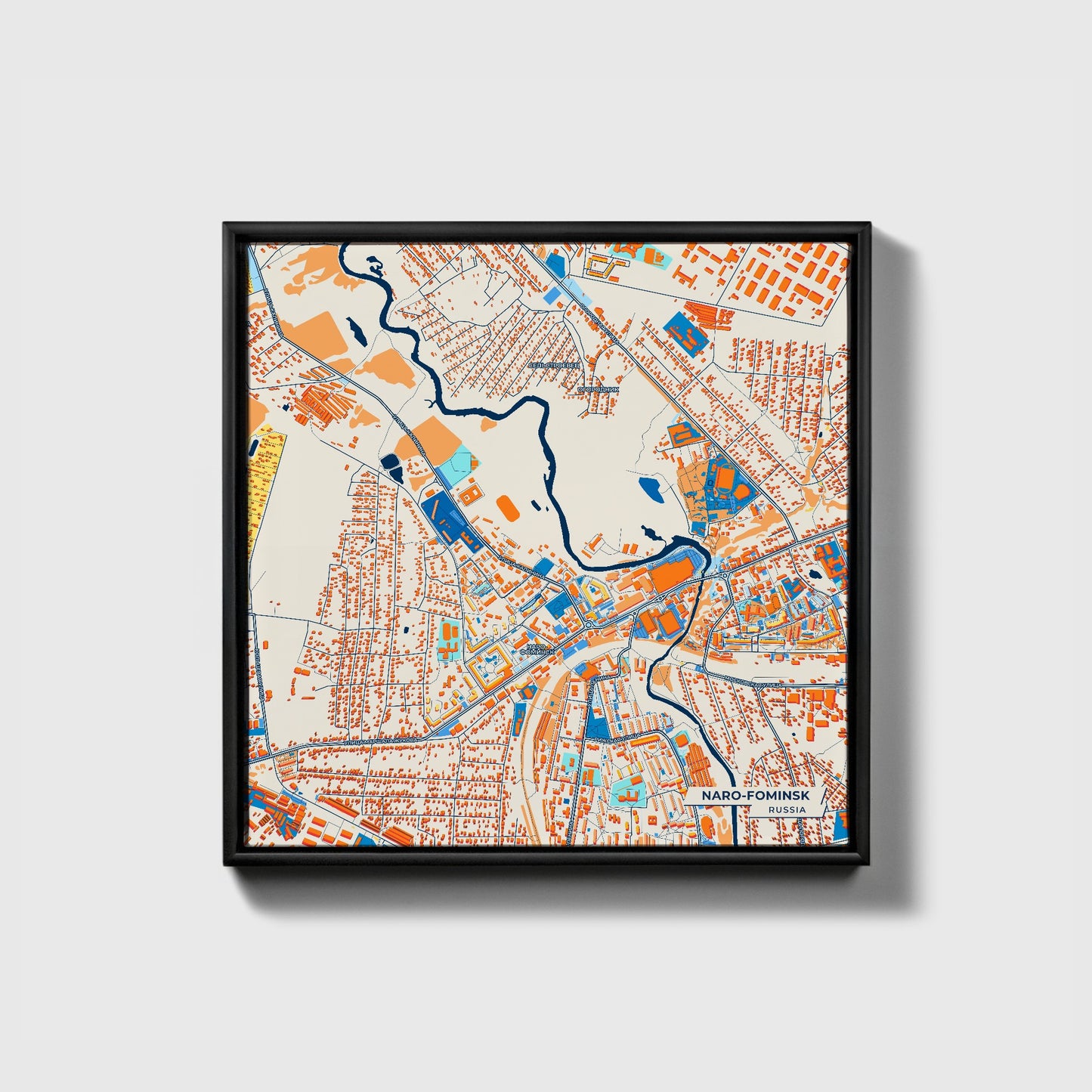 Наро-Фоминск Russia Colorful City Map Canvas Print • Black Framed