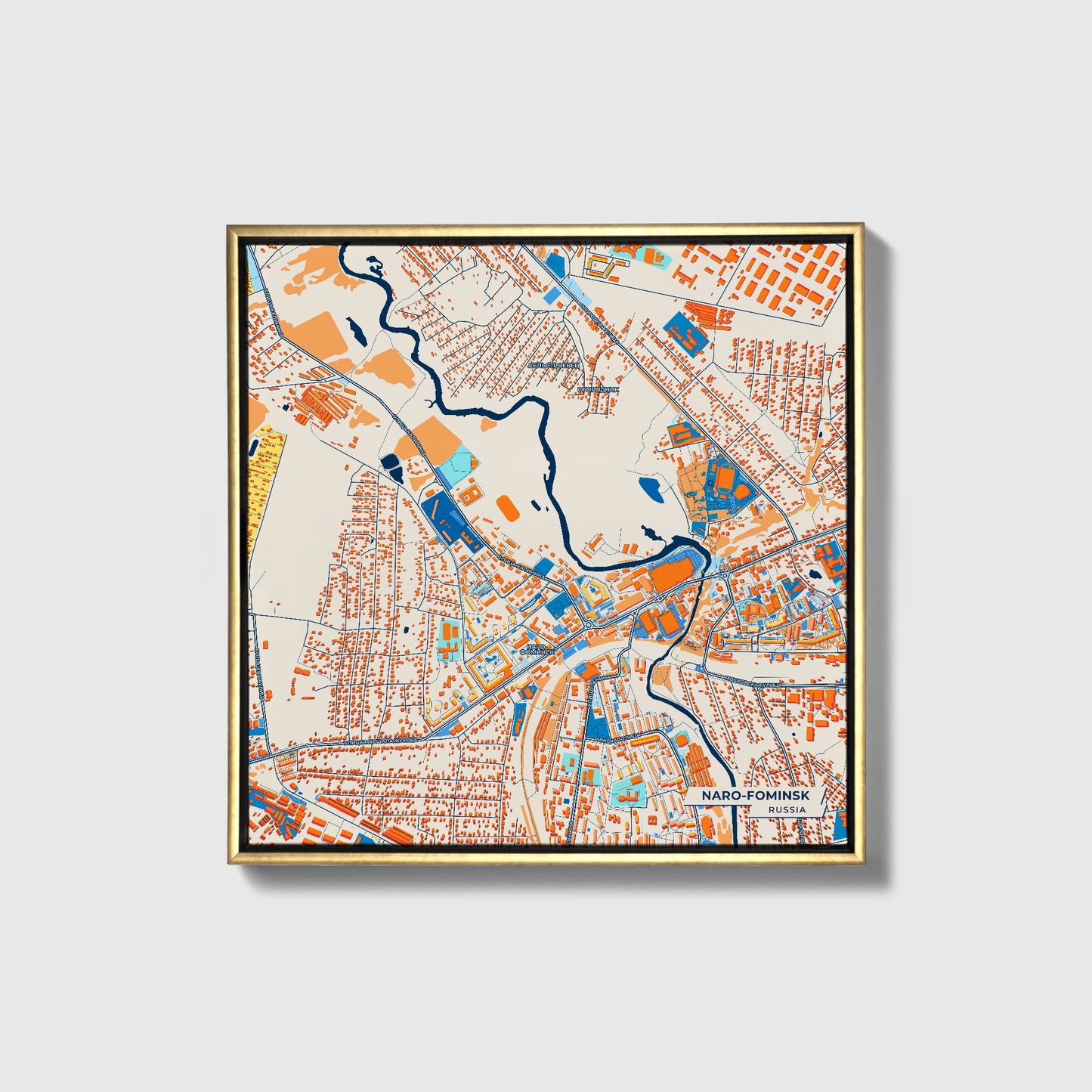 Наро-Фоминск Russia Colorful City Map Canvas Print • Gold Framed
