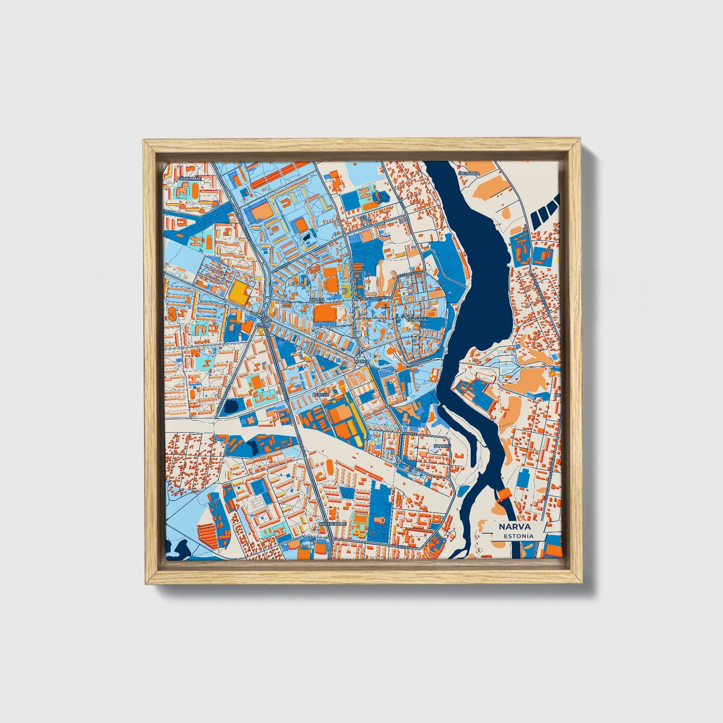 Narva Estonia Colorful City Map Canvas Print • Natural Wooden Framed