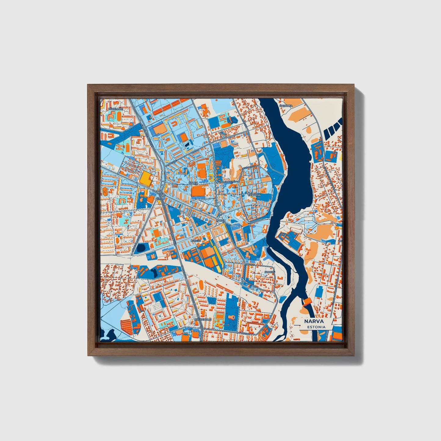 Narva Estonia Colorful City Map Canvas Print • Dark Wooden Framed