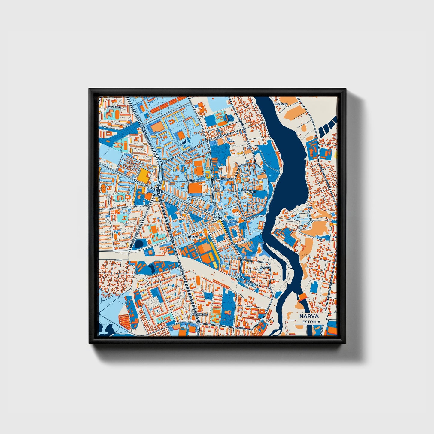 Narva Estonia Colorful City Map Canvas Print • Black Framed