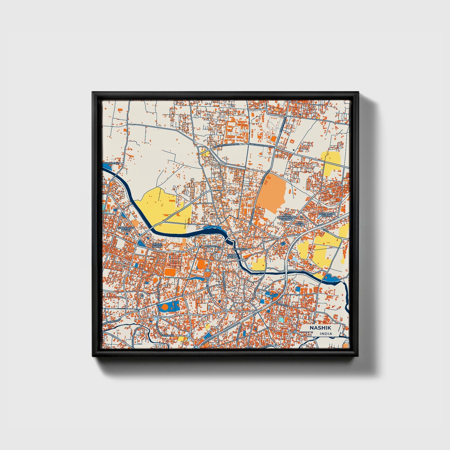 Nashik India Colorful City Map Canvas Print • Black Framed