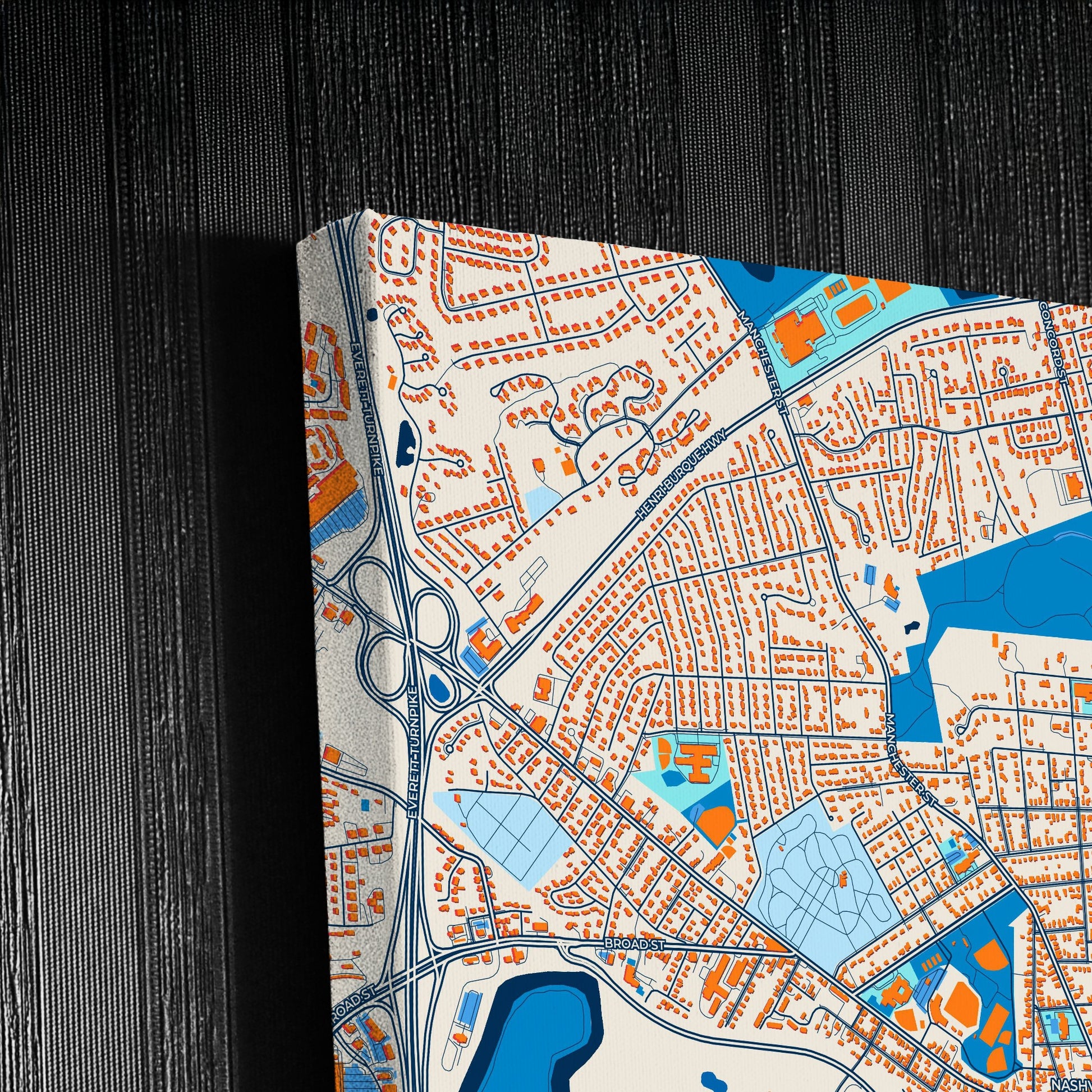 Nashua New Hampshire Colorful City Map Canvas Print Detail