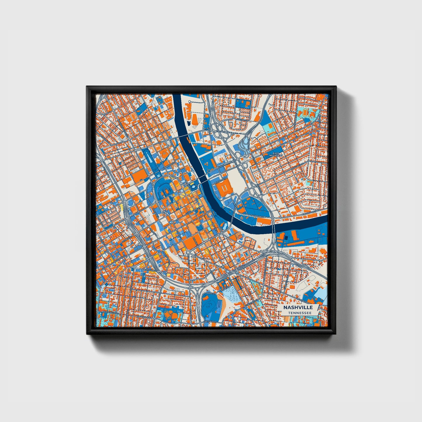 Nashville Tennessee Colorful City Map Canvas Print • Black Framed