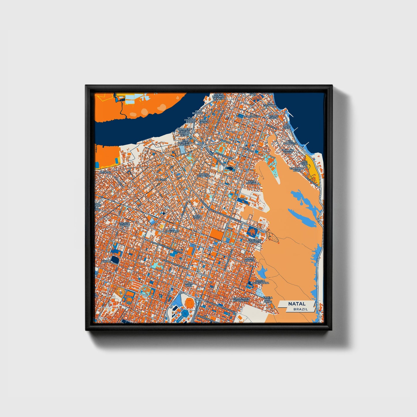 Natal Brazil Colorful City Map Canvas Print • Black Framed